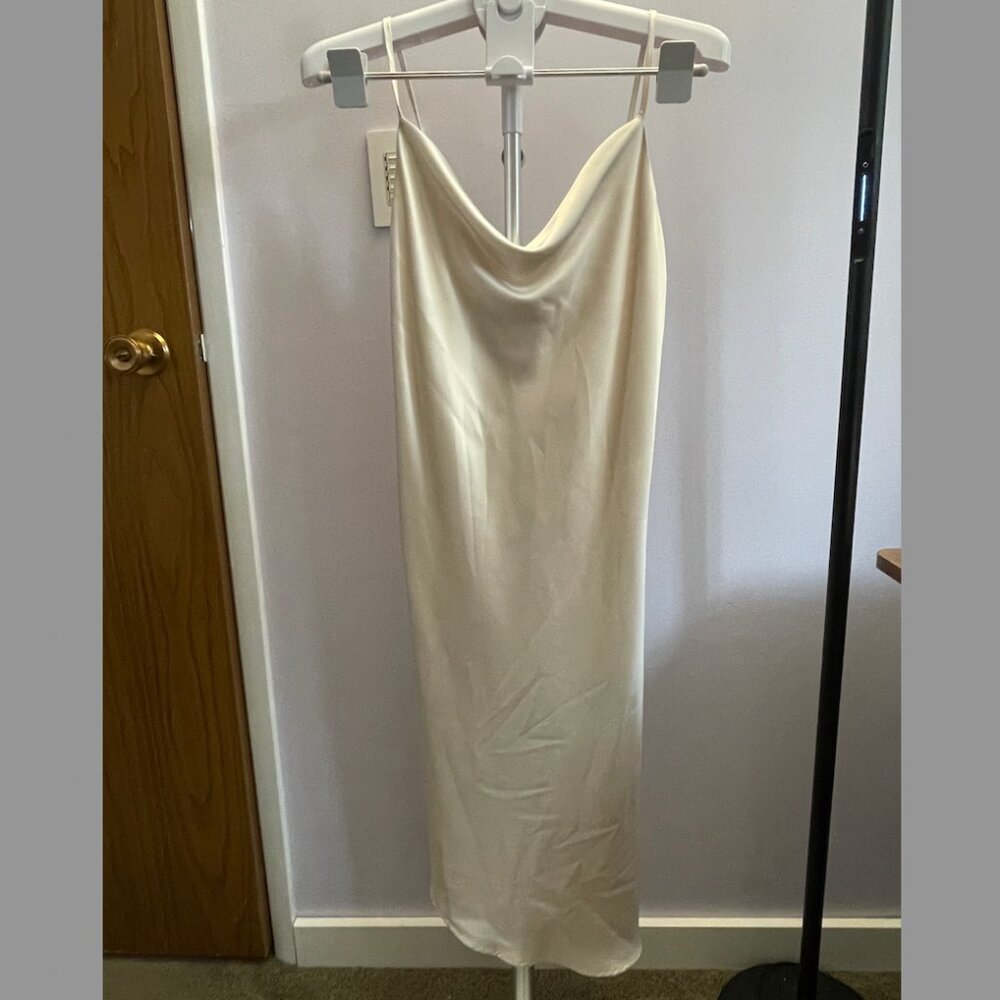 Silky Asymmetrical Cowl Neck Dress